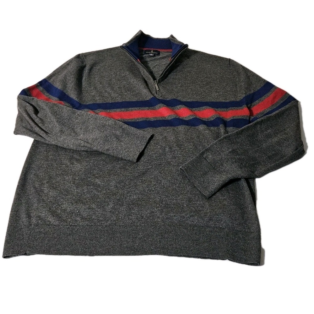 Brooks Brothers Men's Merino Wool 1/4 Zip Pullover Sweater Large Blue Red Gray - Picture 1 of 7